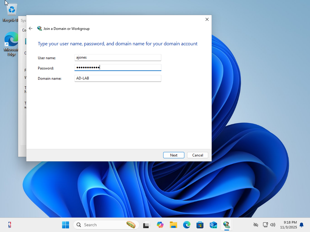 Client joined to domain